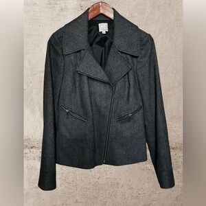 Halogen Tweed Asymmetrical Bomber Moto Zip Jacket Dark Gray Women’s Medium.